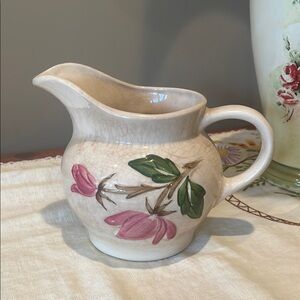 Floral Ceramic Pitcher with Pink and Green Design handpainted antique piece